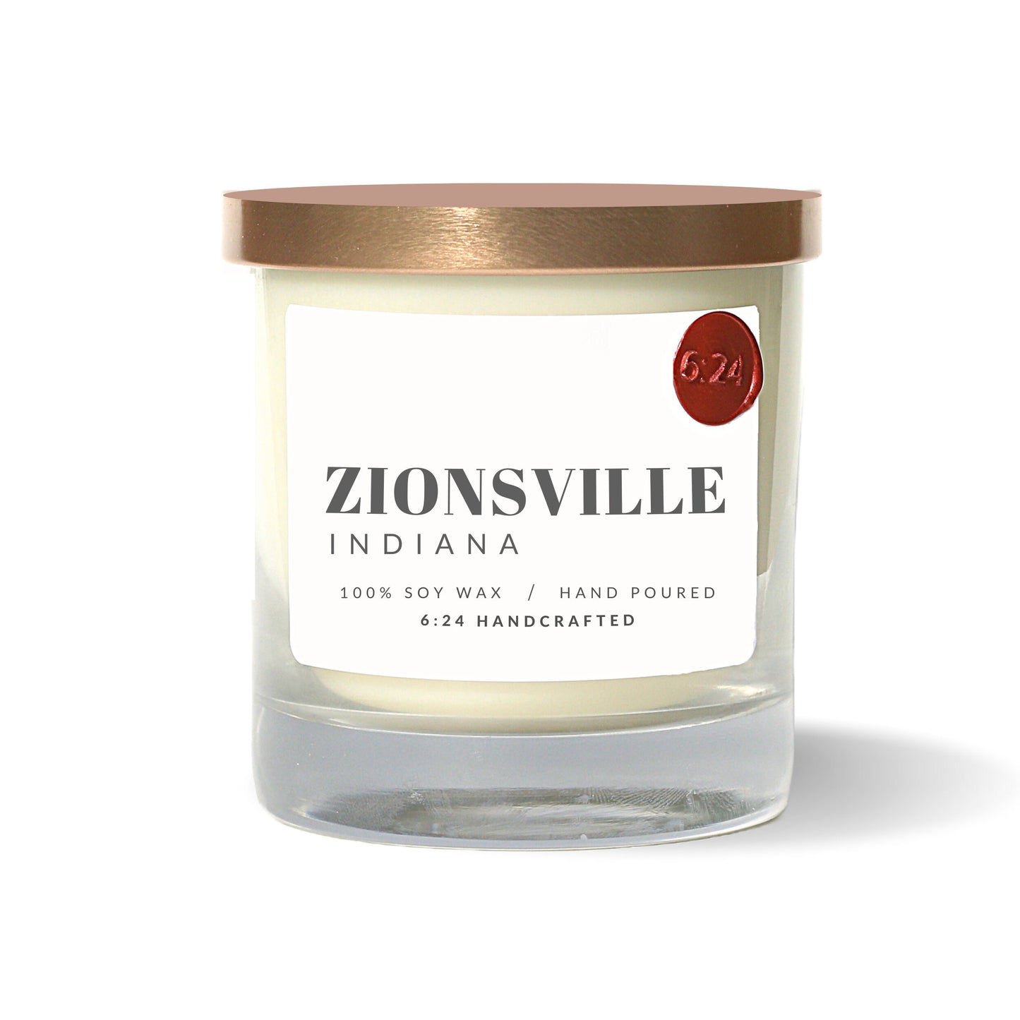 Zionsville, Indiana candle with 100% soy wax made by 6:24 Handcrafted