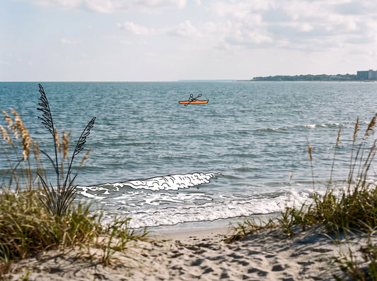 Kayaker on the water with 6:24 branding representing place and memory