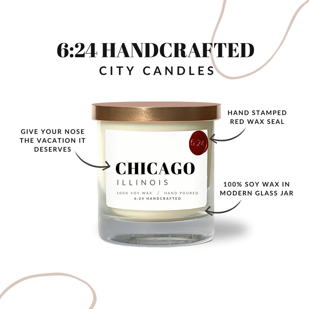 a chicago city candle labeled with instructions
