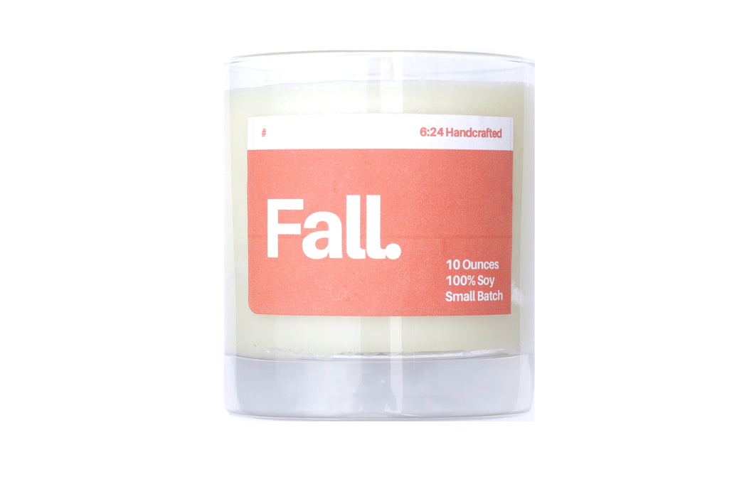 Fall candle 10 oz. glass jar with fragrance notes of pumpkin spice, ginger, and other warm fall scents.