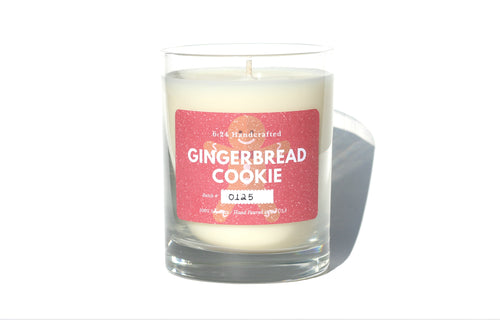 10 ounce gingerbread cookie candle from 6:24 Handcrafted with notes of nutmeg, cinnamon, and other spices.