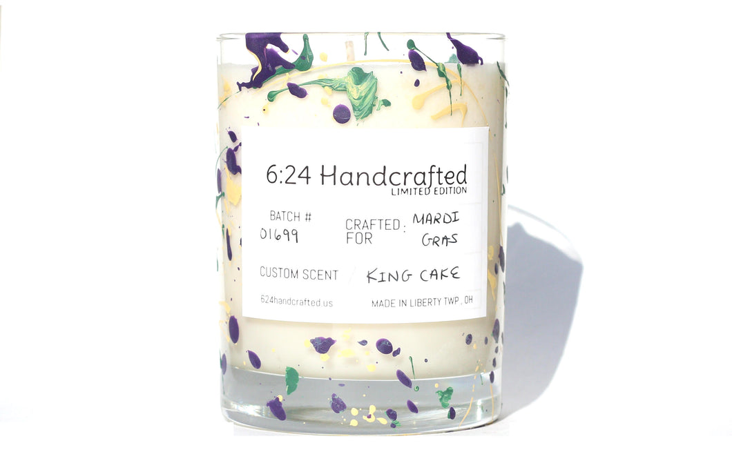 Mardi Gras king cake candle from 6:24 Handcrafted