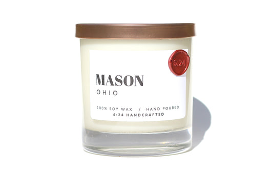 Mason, Ohio candle that smells like Kings Island rollercoaster rides and smoky comets