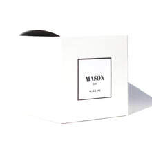 white box that holds the mason ohio candle that smells like wind and fire