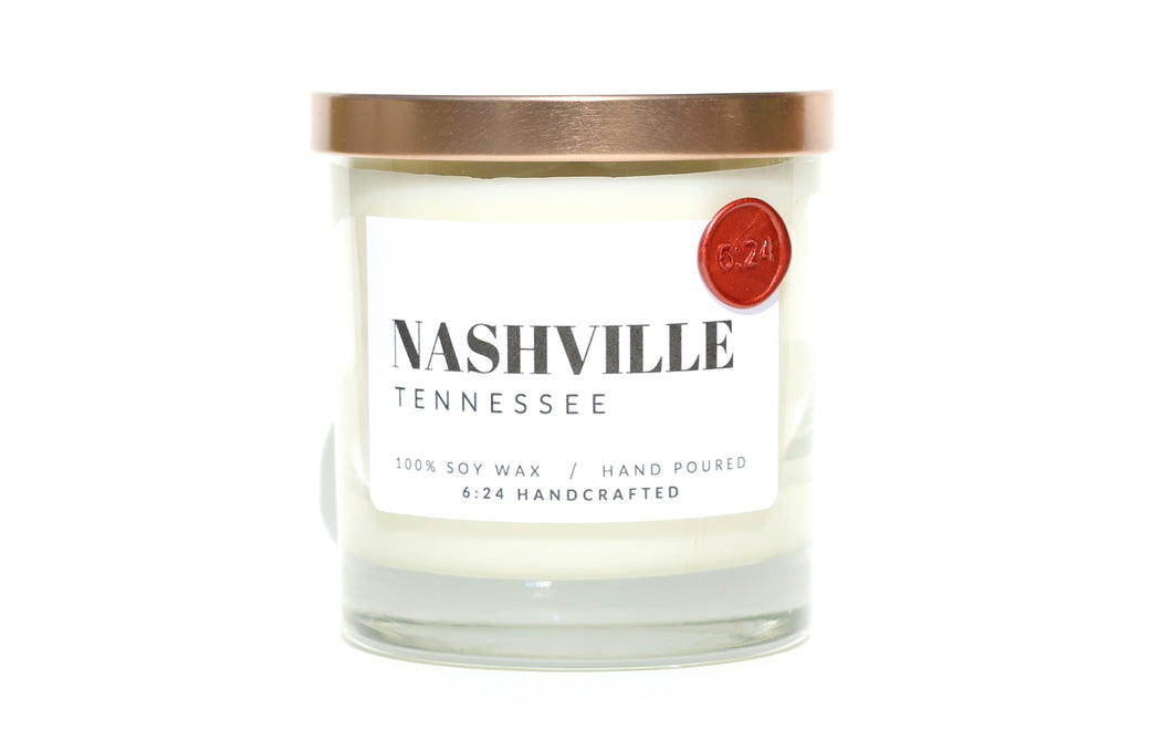 Nashville, Tennessee candle with woodsmoke, honey, and leather
