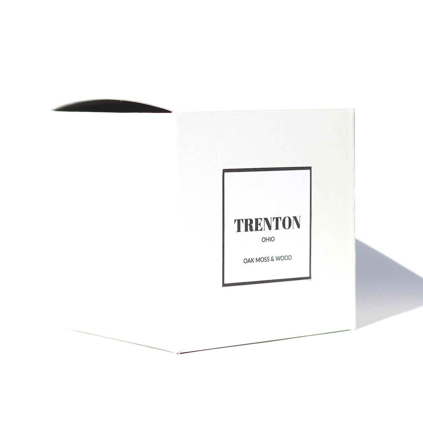 White box with Trenton Ohio on the front for gift packaging and candle wrapping