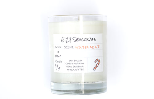 Winter Mint candle. A fresh scent with vanilla, mint, and other winter fragrances